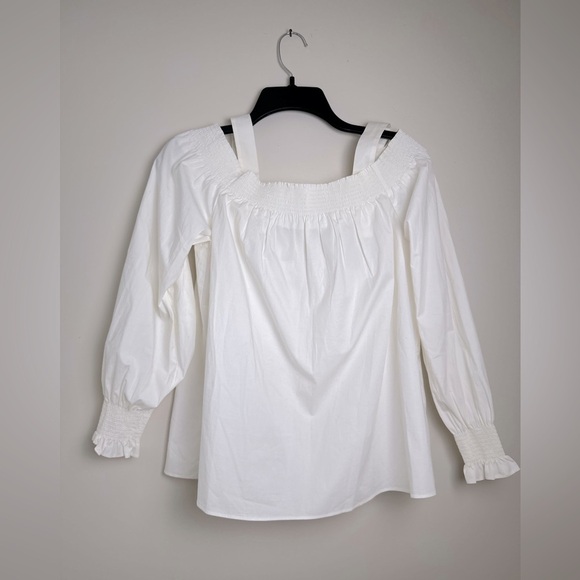 LOFT Smocked Cold Shoulder Blouse with Balloon Sleeves Size Medium NWT - Picture 4 of 7